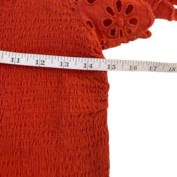Madewell Eyelet Sleeve Lucie Smocked Peplum Blouse XS Fresh Chili Terracotta - Picture 10 of 12